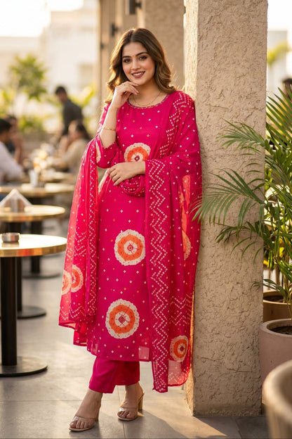 Pink Digital Printed Muslin Kurta and Pant Set with Dupatta