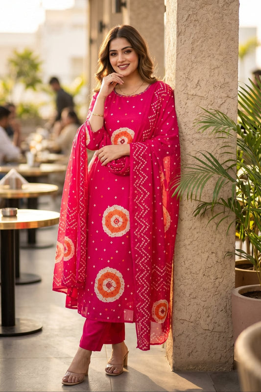 Pink Digital Printed Muslin Kurta and Pant Set with Dupatta