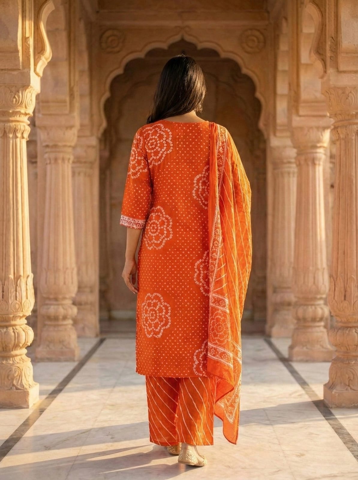 Rust Orange Printed Muslin Kurta and Pant Set with Dupatta