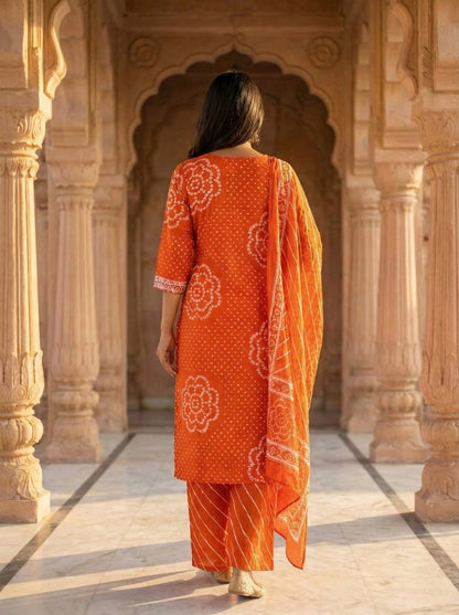 Rust Orange Printed Muslin Kurta and Pant Set with Dupatta