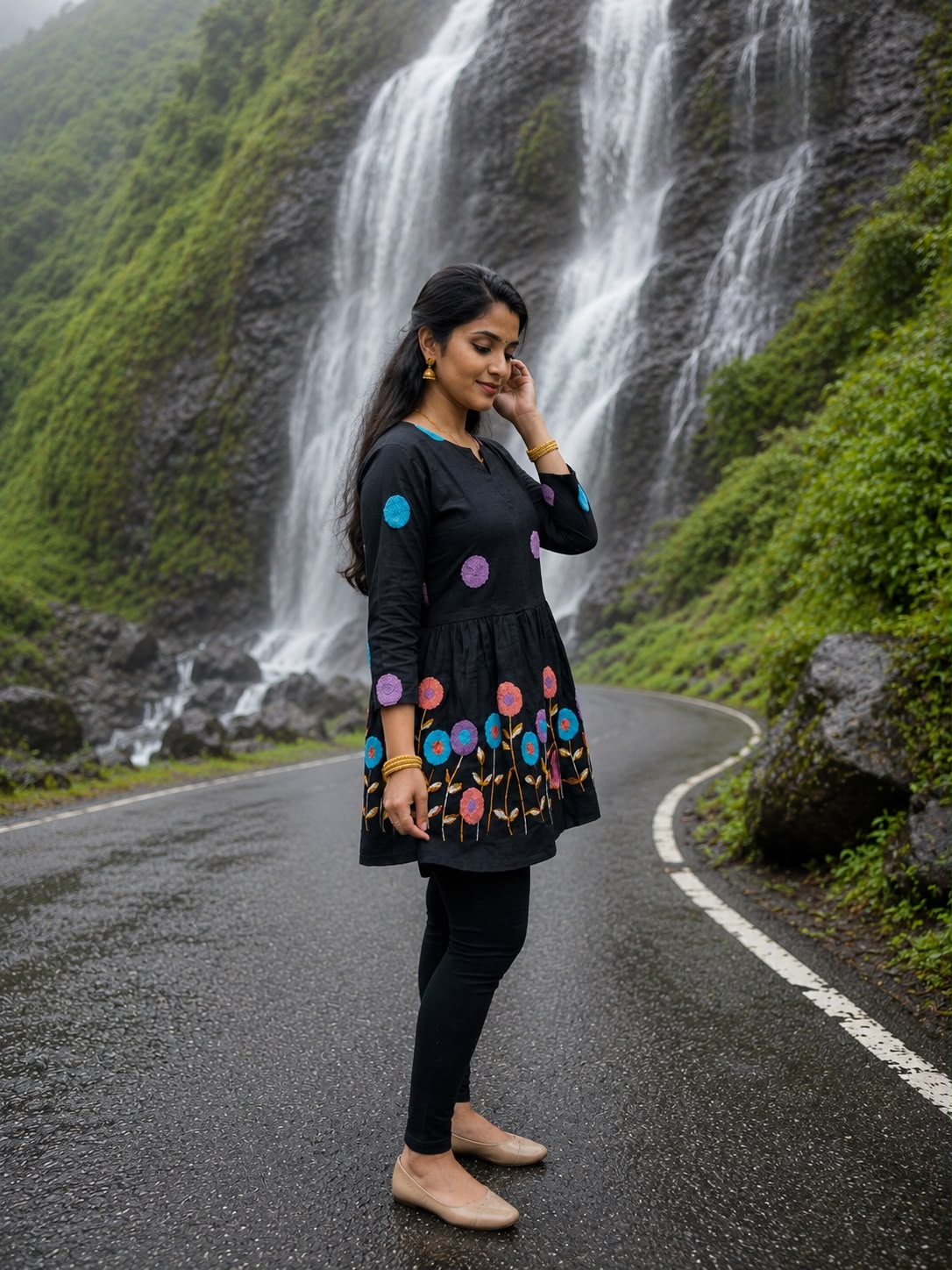 Black Embroidered Rado Cotton Short Kurti