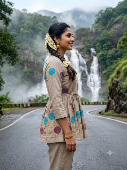 Grey Embroidered Rado Cotton Short Kurti
