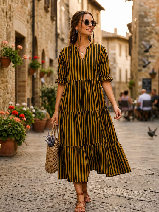 Copper Black Striped Cotton Gown