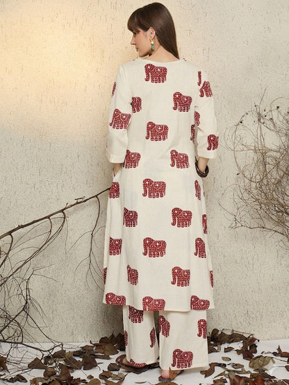 Off White Printed Cotton Flex Co-Ord Set