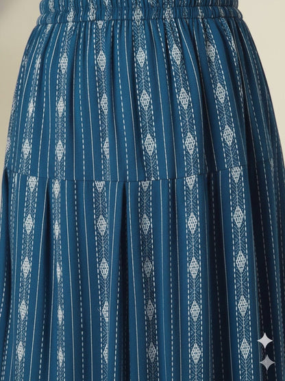 Teal Blue Printed Katha Cotton Farsi Salwar Set