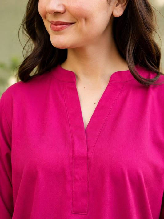 Pink Embroidered Cotton Kurta and Palazzo Set