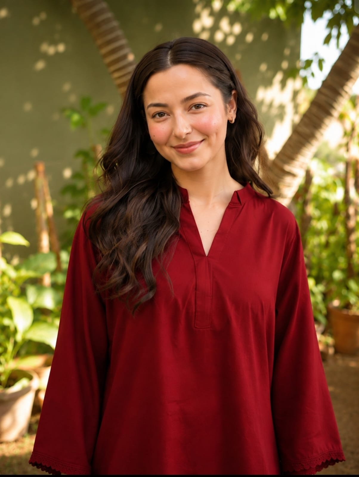 Maroon Embroidered Cotton Kurta and Palazzo Set