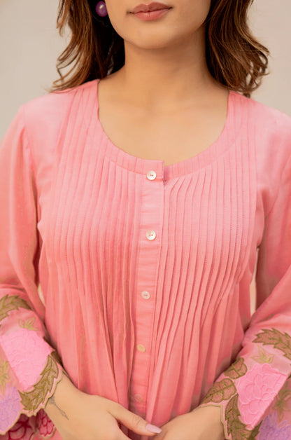 Rose Gold Embroidered Cotton Co-Ord Set