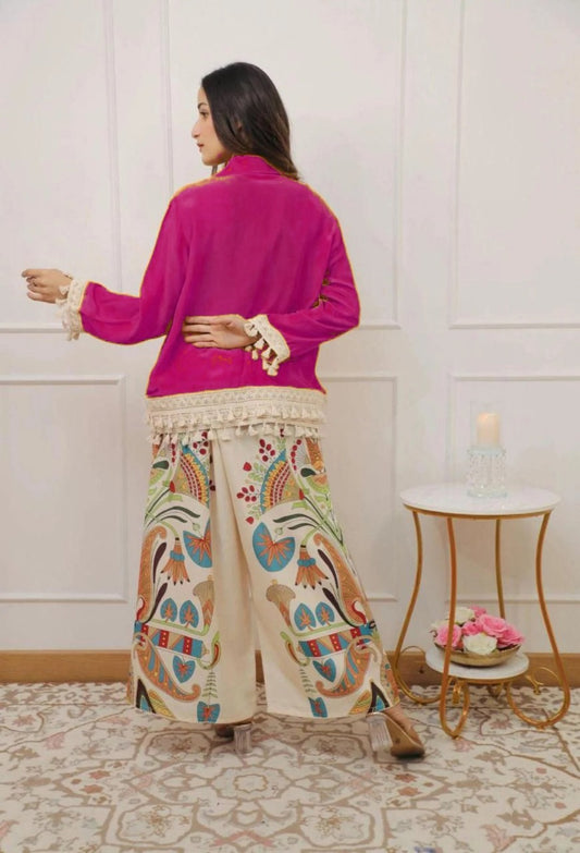 Pink Lace Work Cotton Flex Co-Ord Set