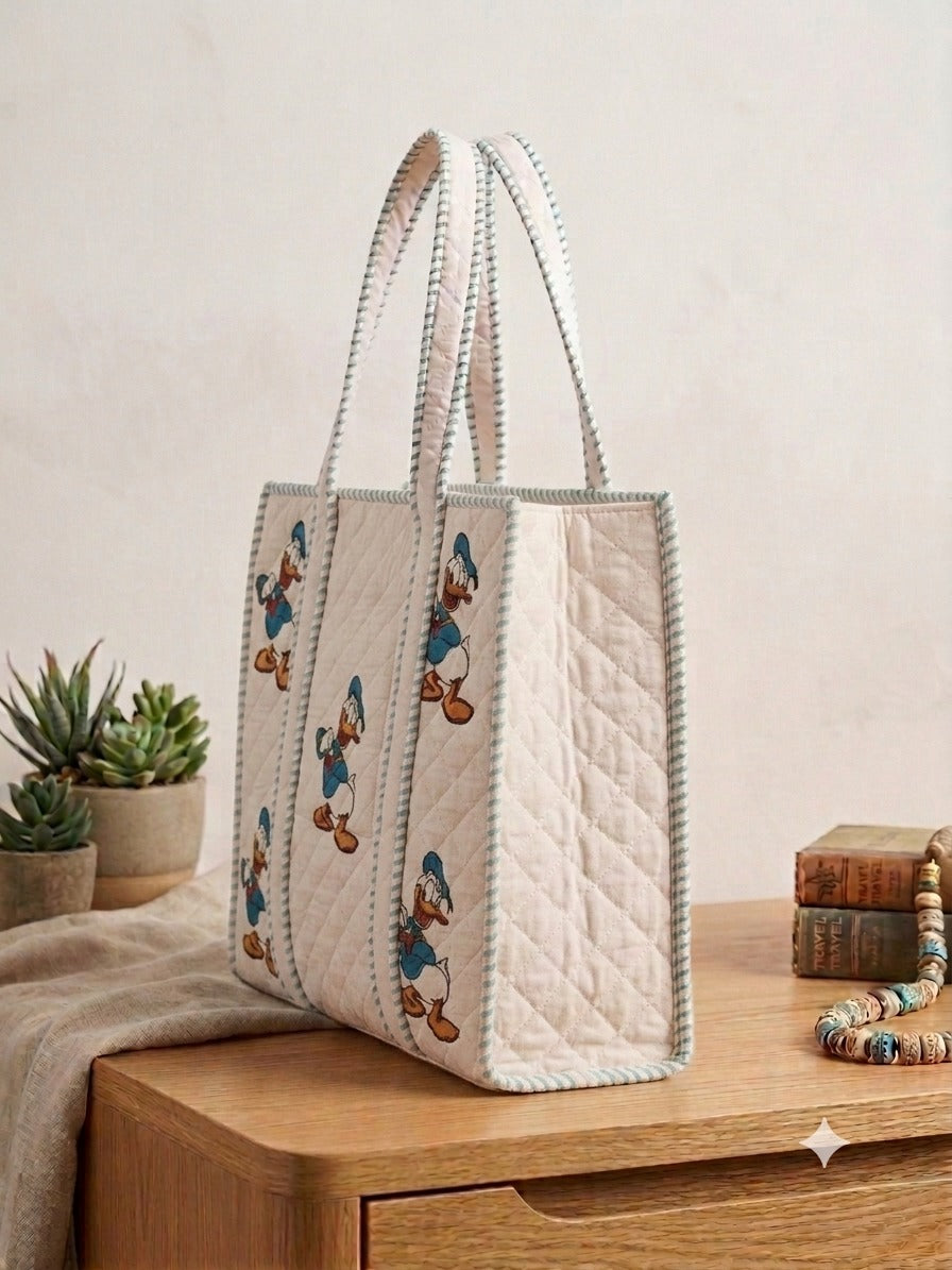 Block Printed Quilted Tote Bag