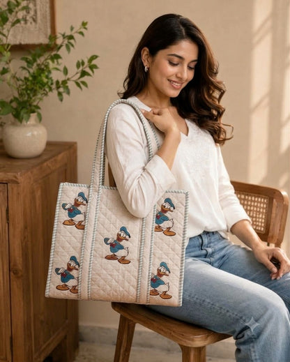 Block Printed Quilted Tote Bag