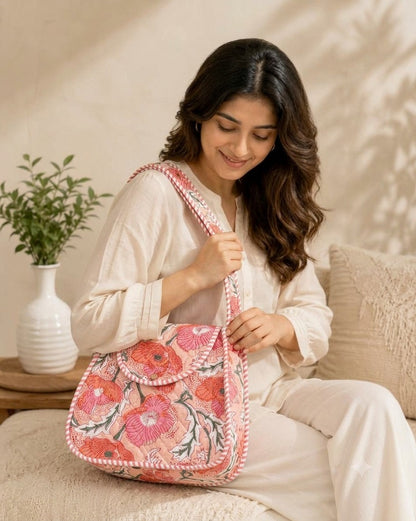 Block Printed Quilted Cotton Shoulder Bag