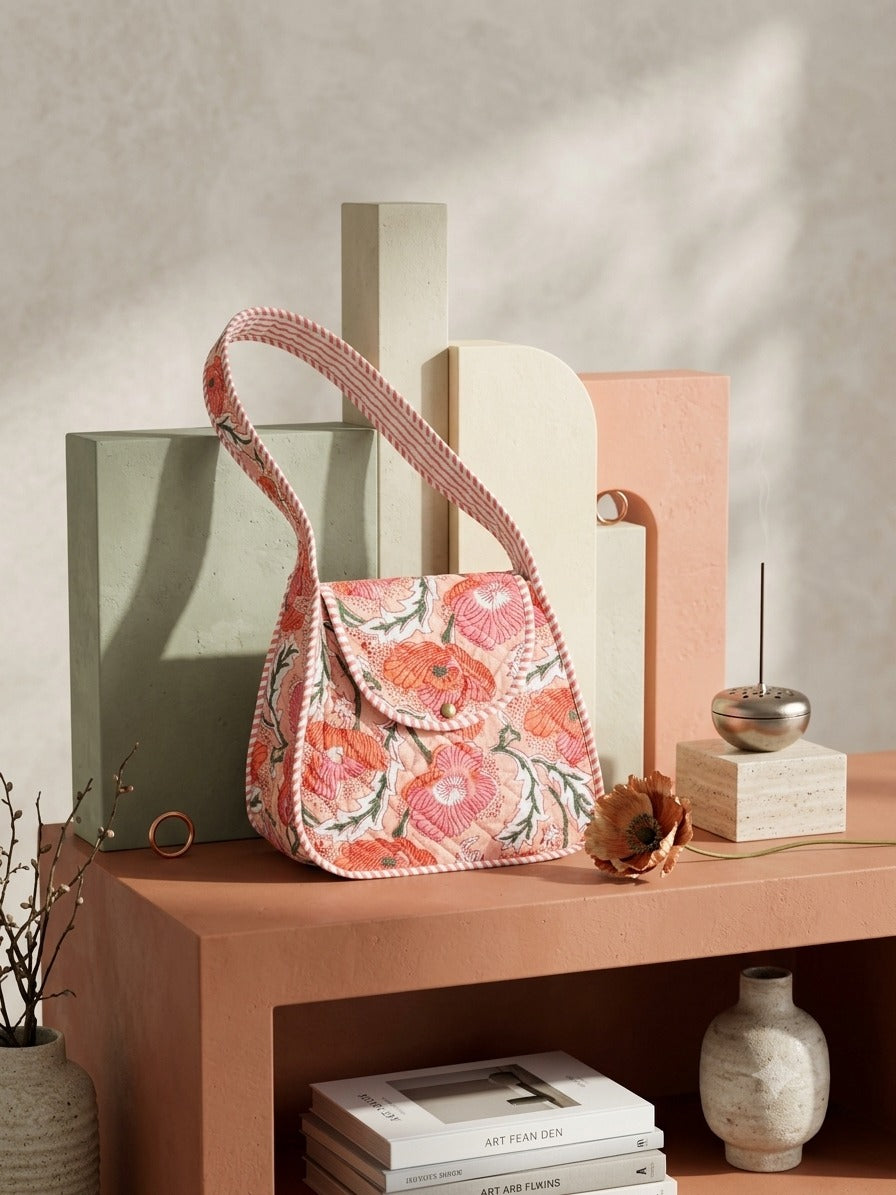 Block Printed Quilted Cotton Shoulder Bag