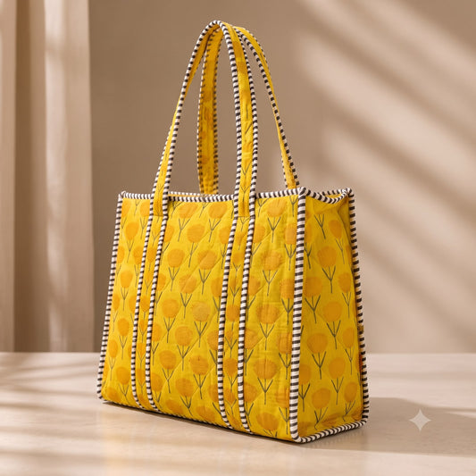 Block Printed Quilted Tote Bag