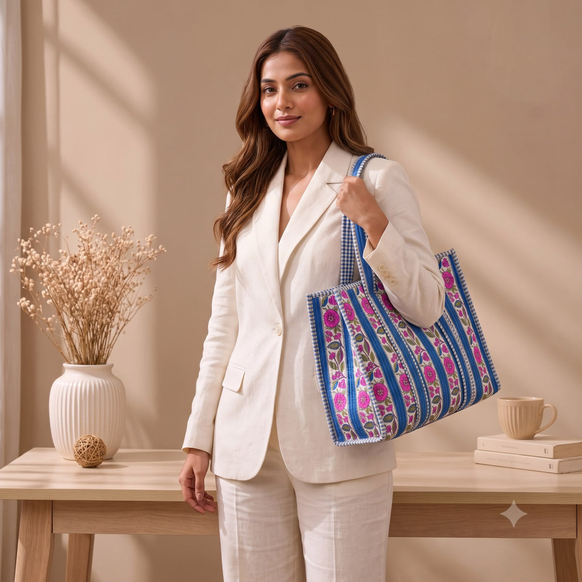 Block Printed Quilted Tote Bag