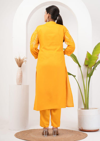 Embroidered Rayon Kurta and Pant Set