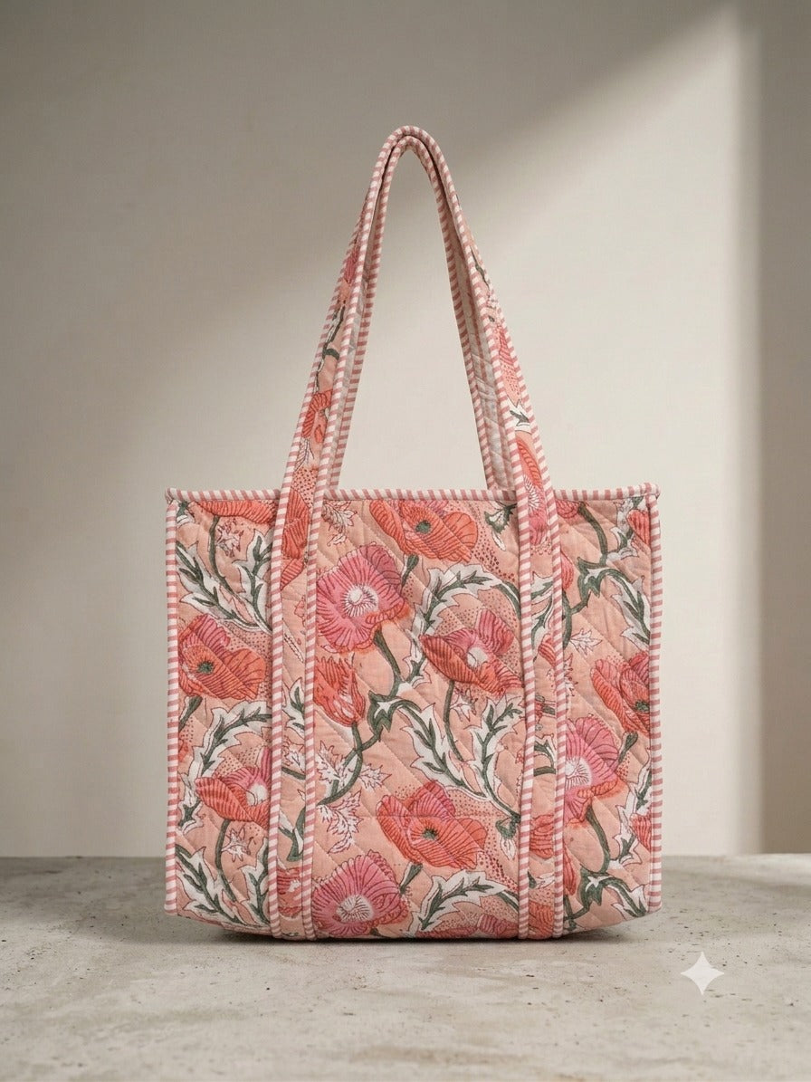 Block Printed Quilted Tote Bag