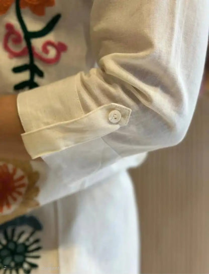 White Embroidered Cotton Flex Co-Ord Set