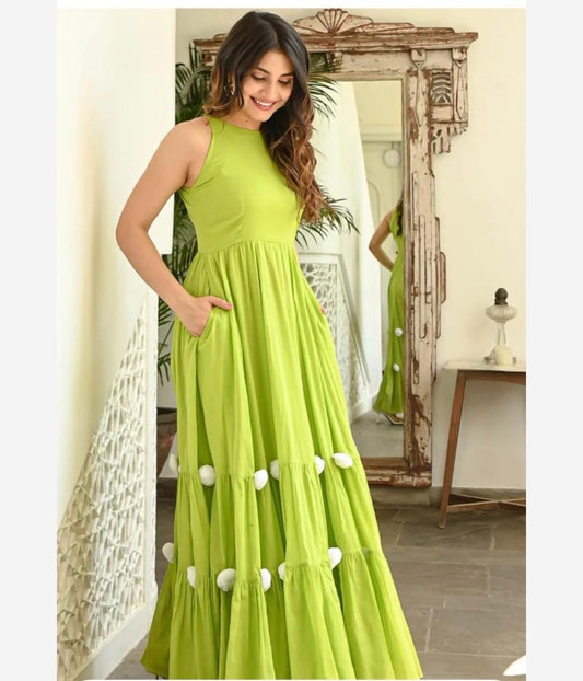 Green Embellished Sleeveless Rayon Anarkali Gown