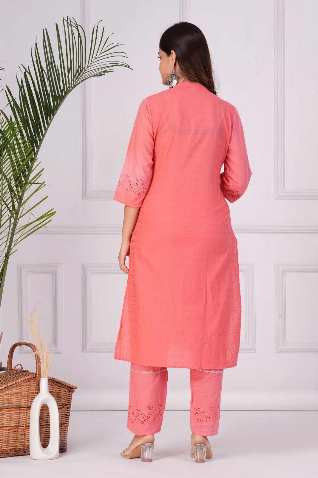 Embroidered Cotton Schiffli Kurta and Pant Set with Dupatta