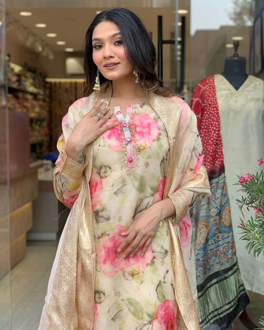 Embroidered Jacquard Suit Set with Dupatta