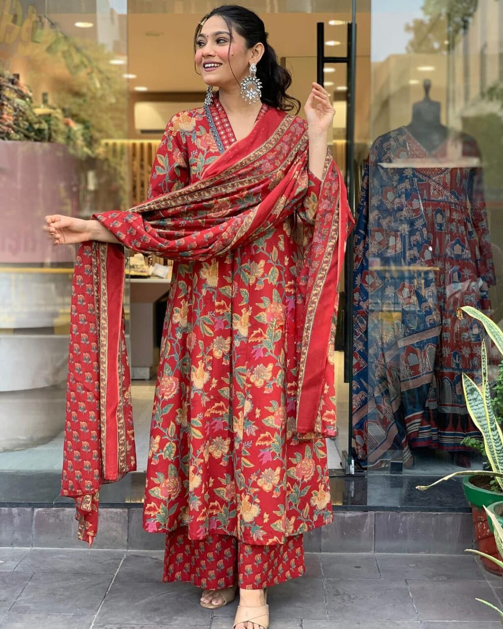 Embroidery Cotton Suit Set With mulmul dupatta
