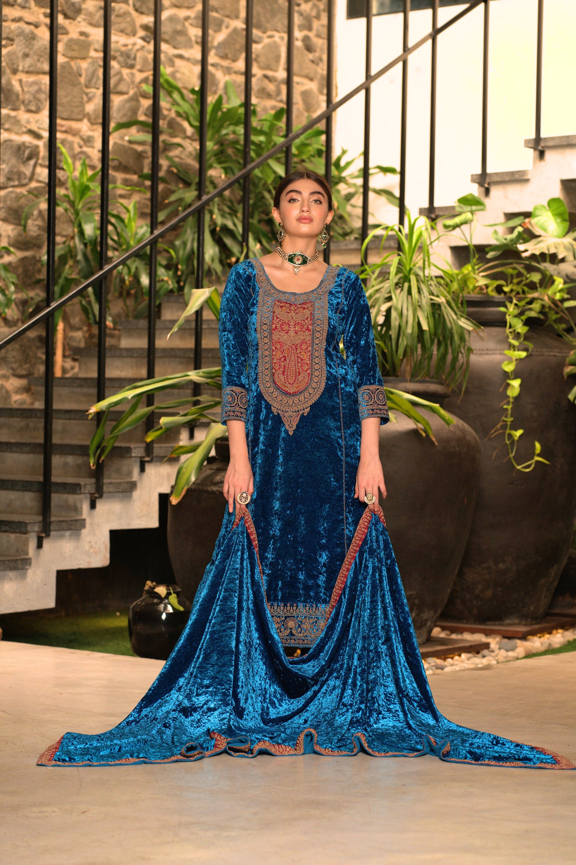 velvet pakistani dress Blue Designer Velvet Pakistani Suit Set – Style Jaipur