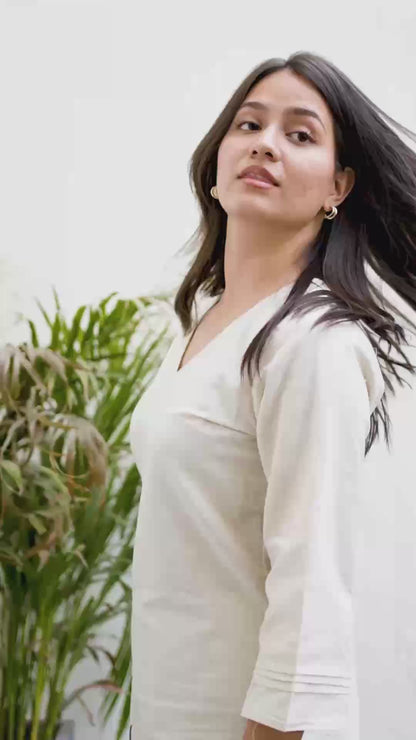 Off White Printed Cotton Flex Co-Ord Set