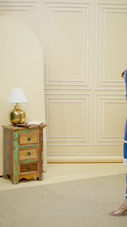 Blue Lace Work Cotton Kurta and Pant Set
