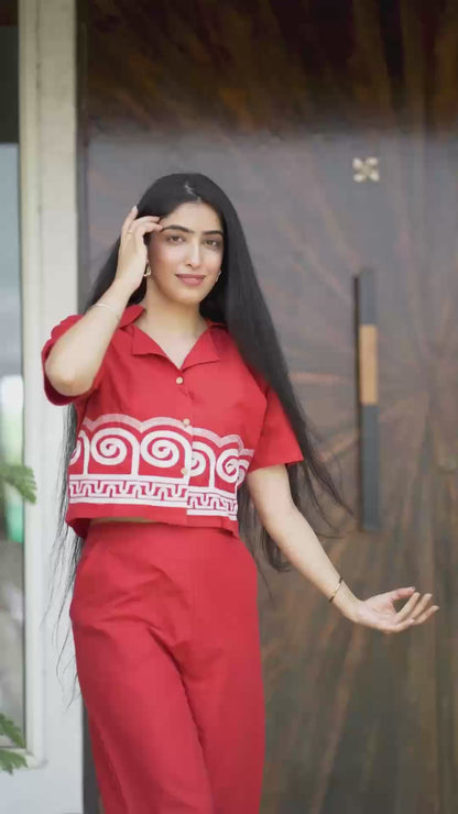 Pale Red Embroidered Cotton Co-Ord Set